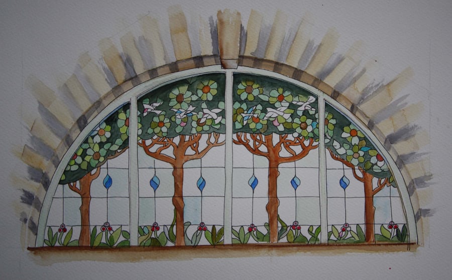 Stained Glass Window, Original Watercolour