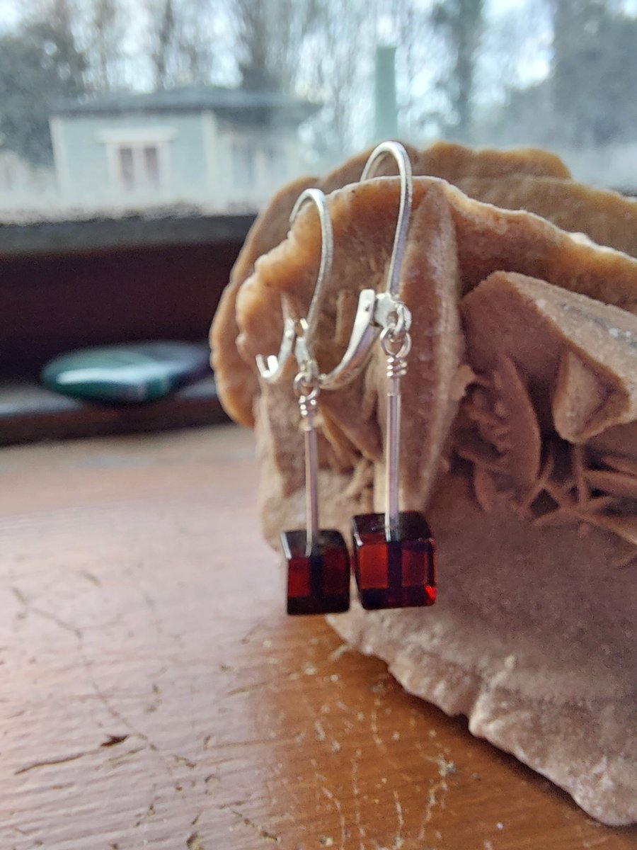 Baltic Amber Cherry Cube and Sterling Silver Earrings