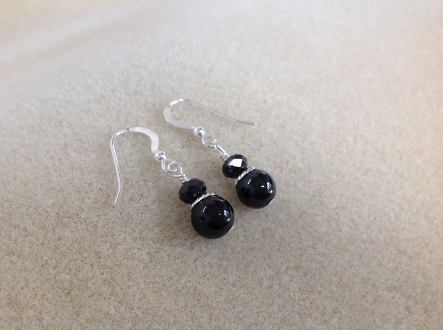 Black Spinel and Sterling silver dainty earrings