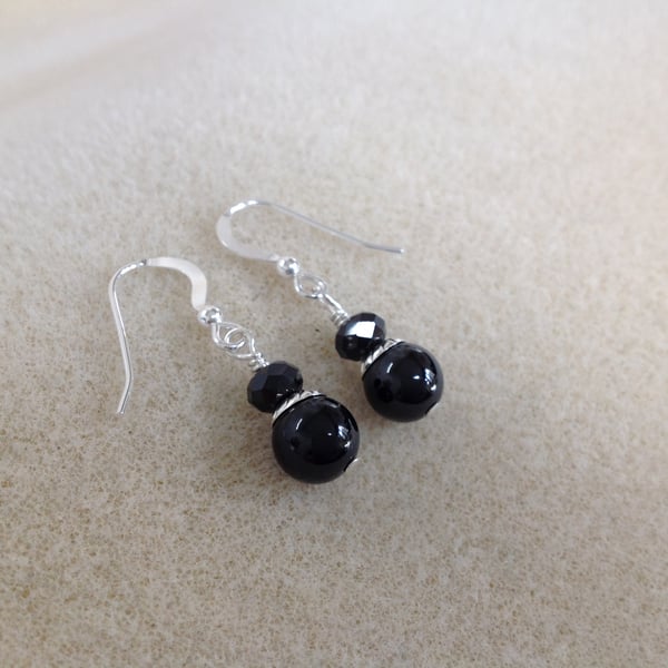 Black Spinel and Sterling silver dainty earrings