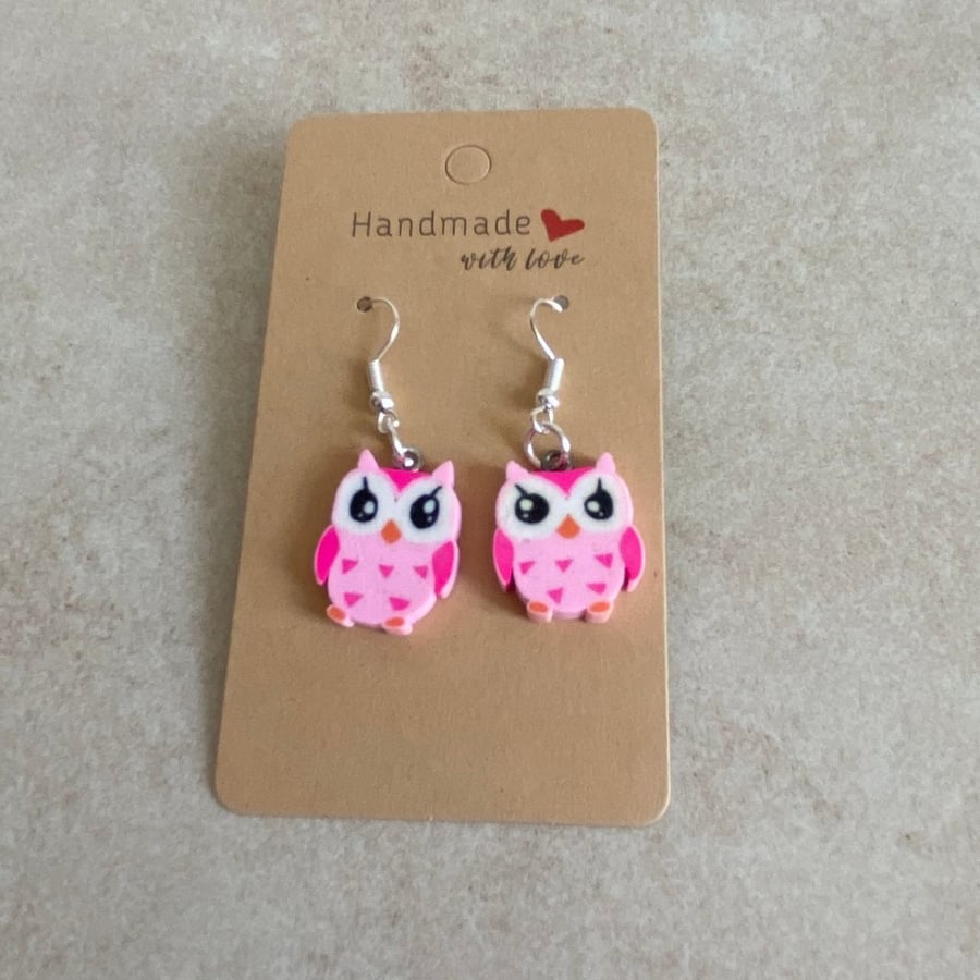Cute Owl Earrings. Pink
