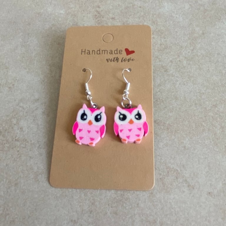 Cute Owl Earrings. Pink