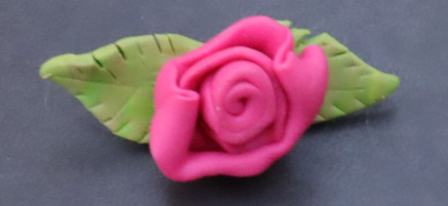 Red rose polymer clay brooch