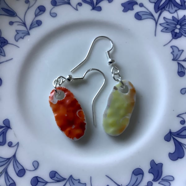 Handmade Drop Earrings, Broken Ceramic, Unique Earrings