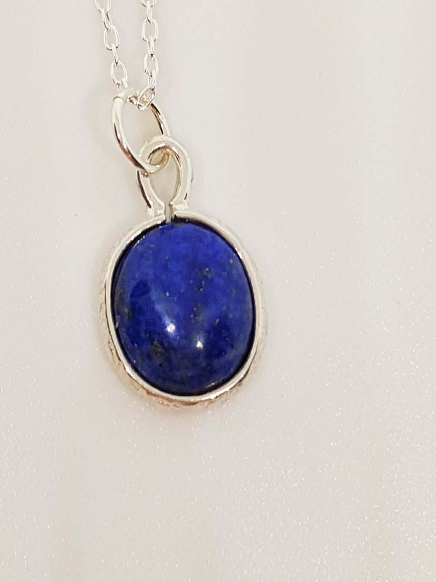 Lapis Lazuli Oval Cabochon Sterling Silver Statement Pendant Necklace