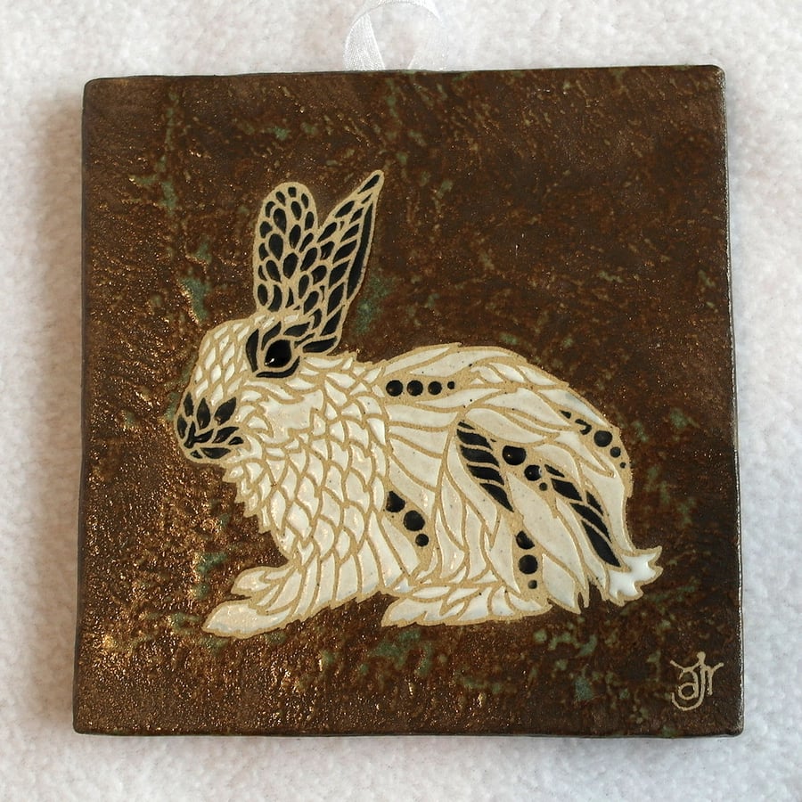 WP25 Wall plaque tile rabbit bunny picture