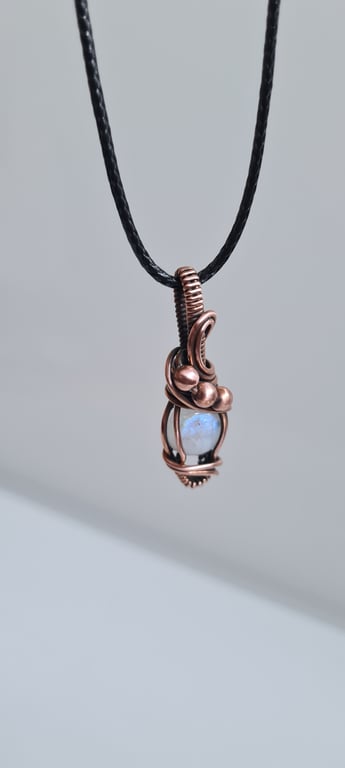 Natural Rainbow Moonstone & Copper Pendant Necklace Gift Crystal Jewellery