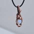 Natural Rainbow Moonstone & Copper Pendant Necklace Gift Crystal Jewellery