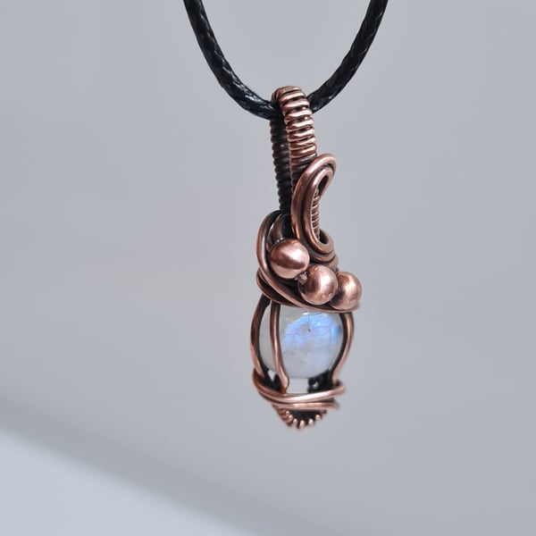 Natural Rainbow Moonstone & Copper Pendant Necklace Gift Crystal Jewellery