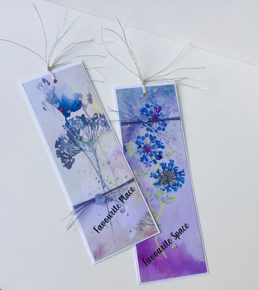Bookmarks Set of Two,Printed Handfinished,Floral Collage Design,Pk of 2