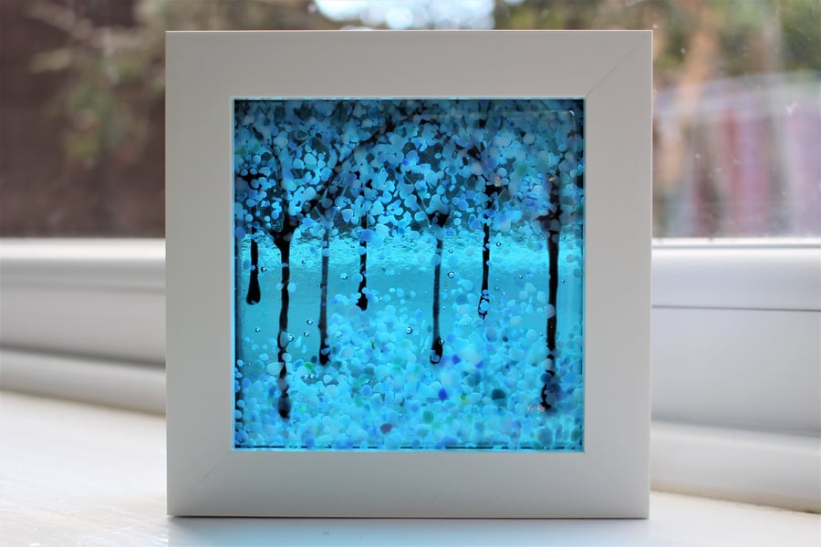 Amazing Fused Glass Woodland Picture 'Turquoise Days'