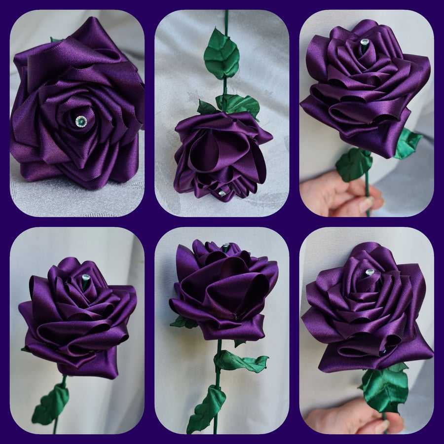 Gorgeous Handmade Blackberry Purple Ribbon Rose