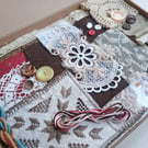 Coffee and Cream Slow Stitching Kit - vintage lace reclaimed wool and velvet