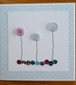 Pack of 3 Mini Blank Cards - Pastel Blue Button Flowers and Sequins - Image 2