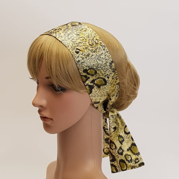 Animal print satin hair tie, pin up style head scarf, skinny headband