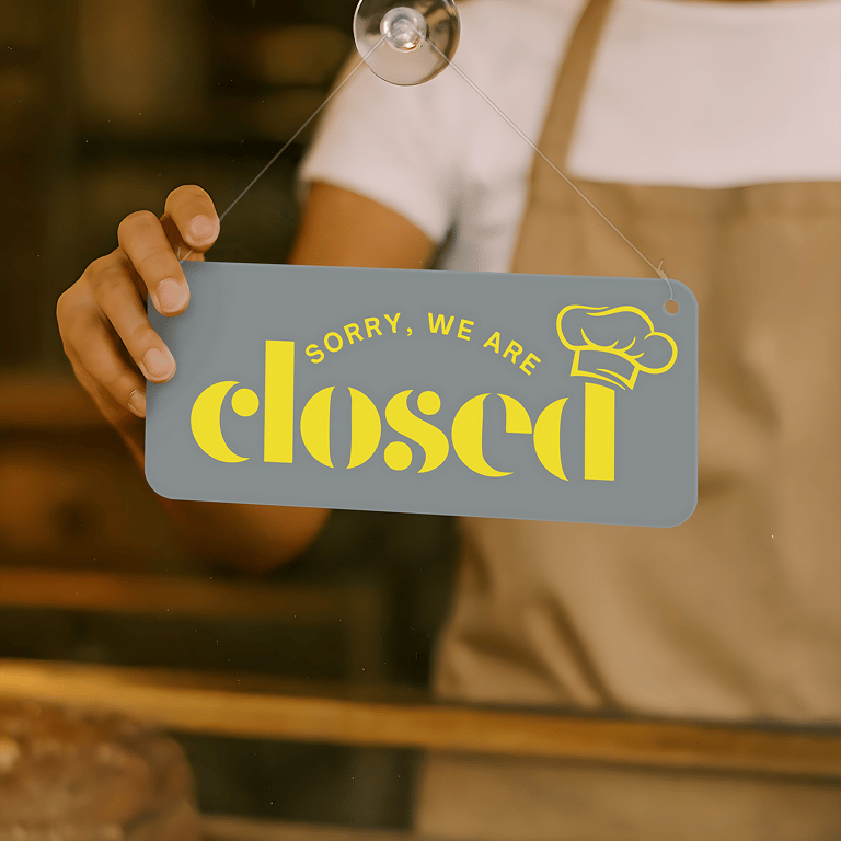 Bakery Open & Closed Sign - Baker's Hat: Double-Sided Hanging Shop Door Sign 