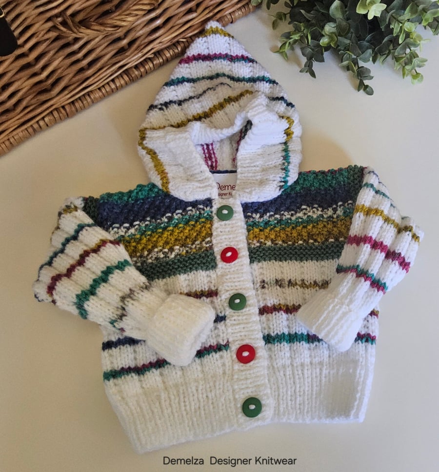 Baby  Hand Knitted Textured Hoodie Jacket 0-6  months size