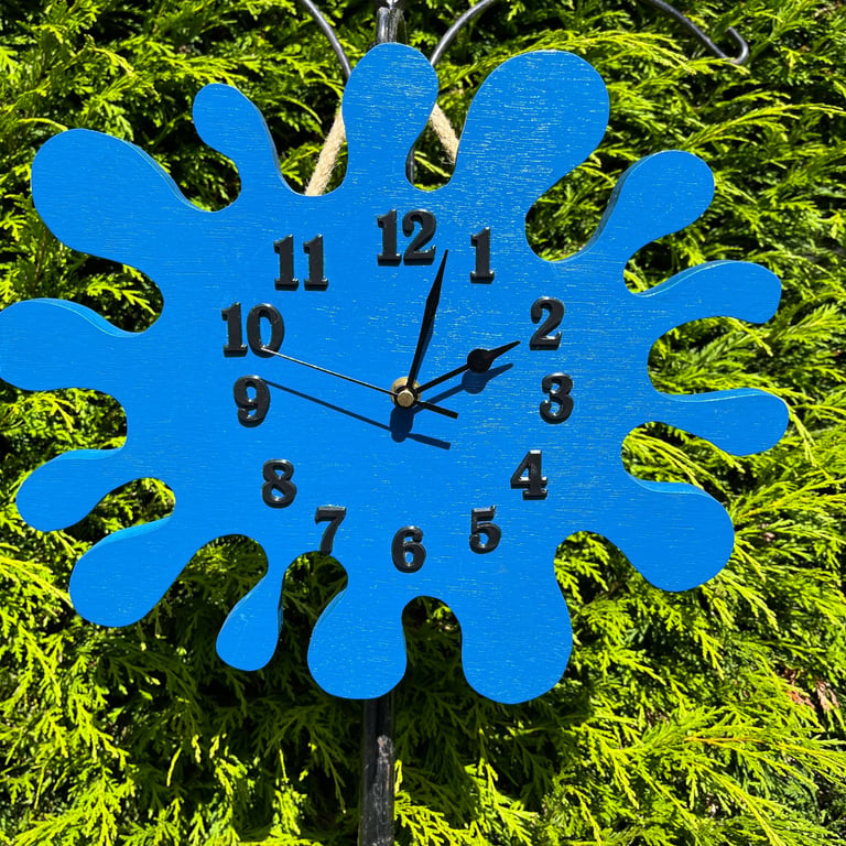 Large Blue Wooden 'Splat' Clock - Decorative Statement Clock