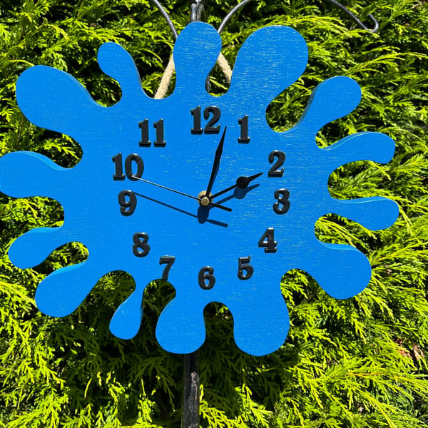Large Blue Wooden 'Splat' Clock - Decorative Statement Clock