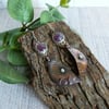 Earrings, Sterling Silver and Copper Droppers with Fluorite Gemstones