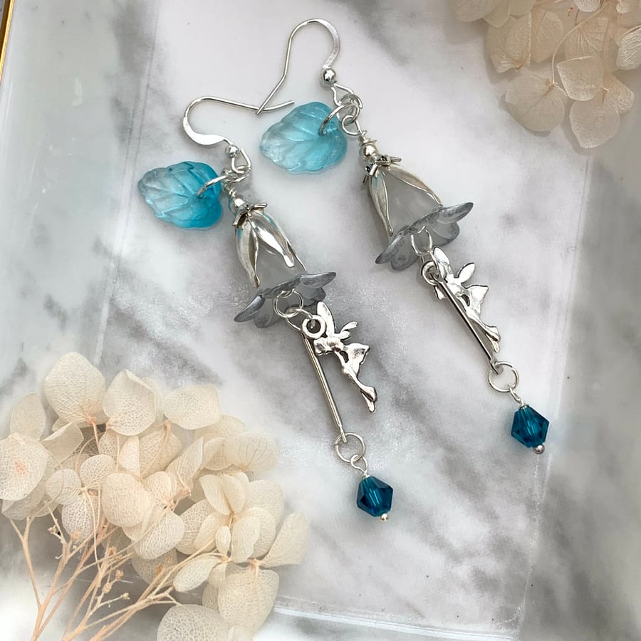 Feminine Cottagecore Fairy Flower Lucite Drop Earrings