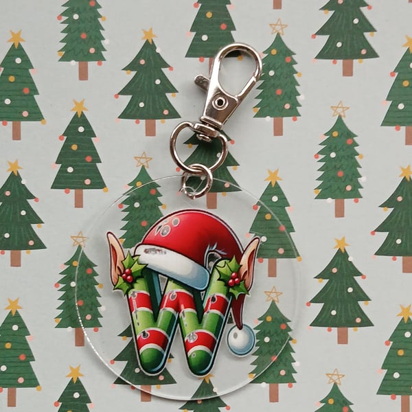 Clear acrylic Christmas keyring. "W"