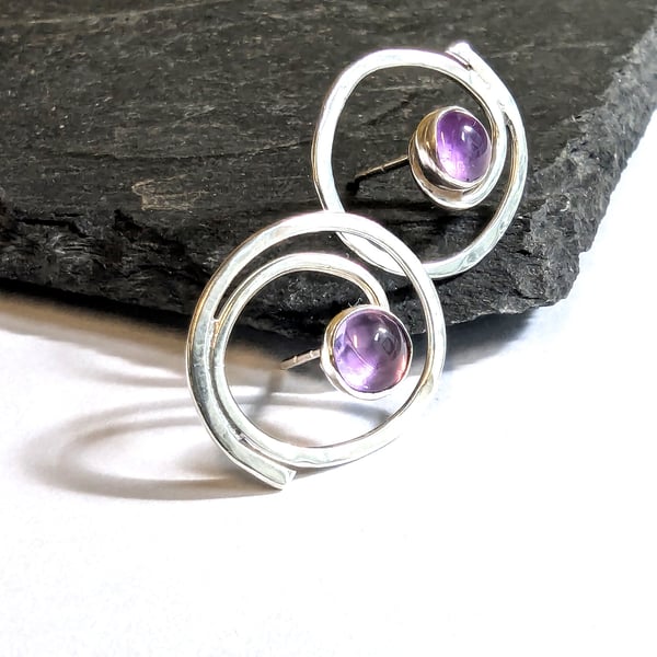 STERLING SILVER Swirl Amethyst silver earrings, Handmade Urban Jewellery