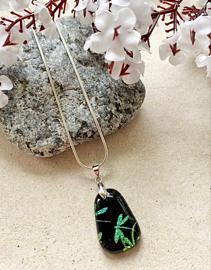 Dragonfly Dichroic Kiln Fired Fused Glass Pendant – Handmade Necklace