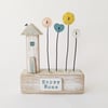 Little Wooden House with Button Flower Garden 'Happy Home'