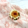 Sunflower harvest fabric button brooch