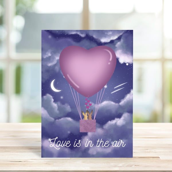 Love Heart Valentine's Day Greeting Card, Love Is In The Air, Anniversary Card.