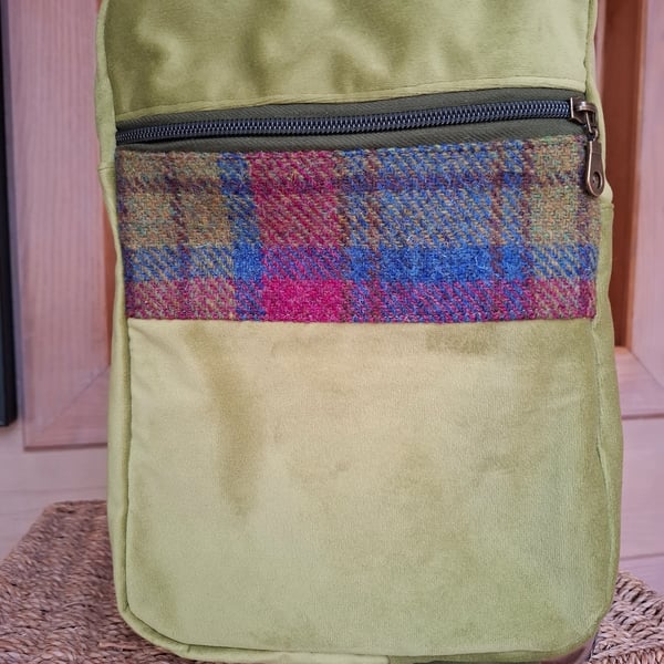 Lime velvet and tweed bag