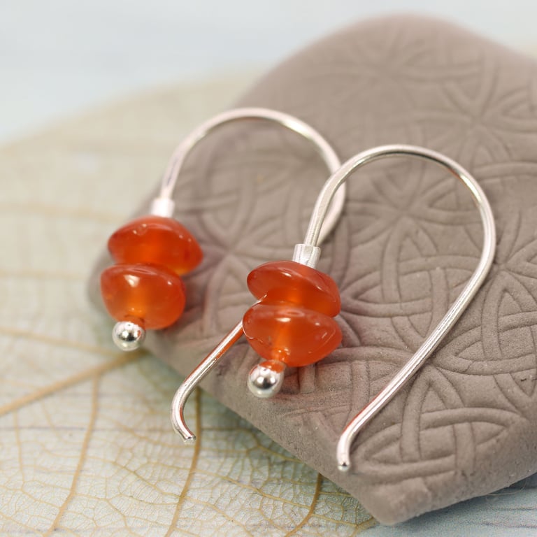 Carnelian & Silver Earrings in a Simple Hook Style