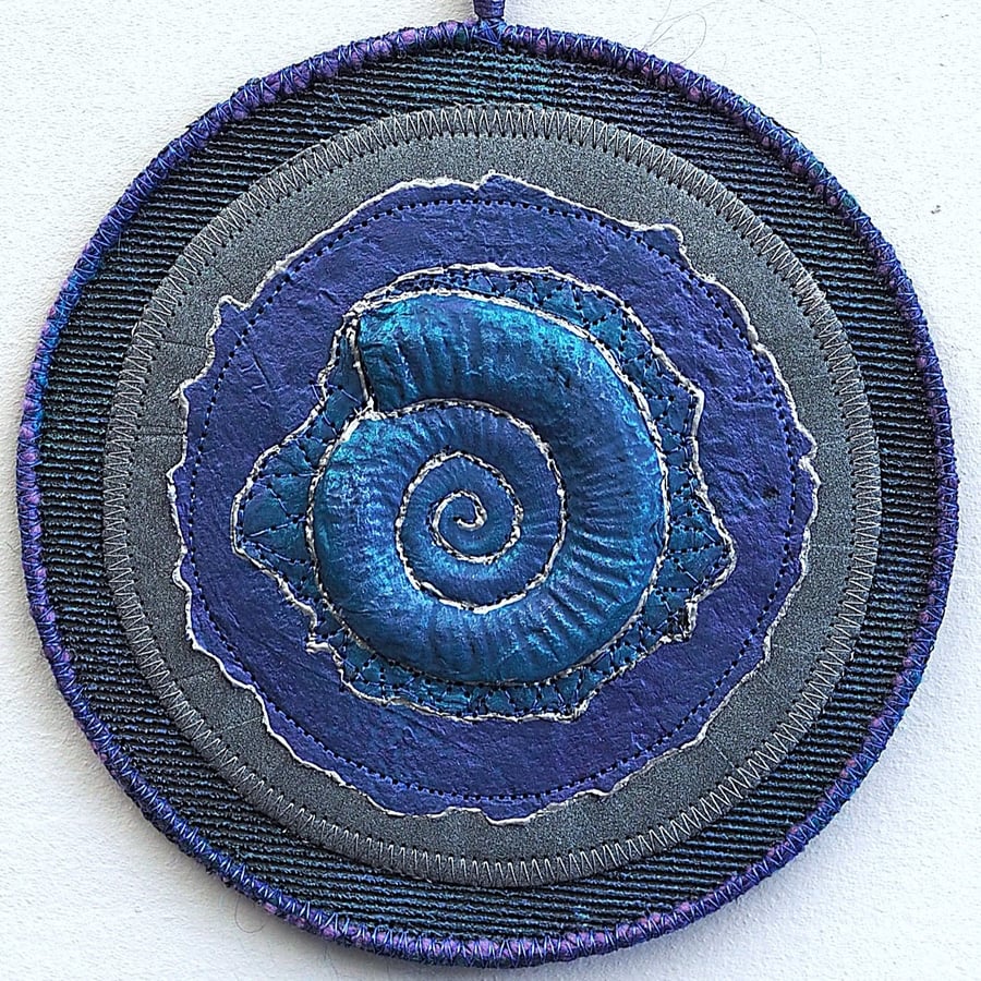 AMP905 - Ammonite Mandala Wall Hanging-15cm diameter - Purple-Blue-Silver