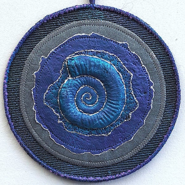 AMP905 - Ammonite Mandala Wall Hanging-15cm diameter - Purple-Blue-Silver