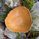 Handmade Stoneware Organic Textured Bowl. Amber Glazed Ceramic Centrepiece. On