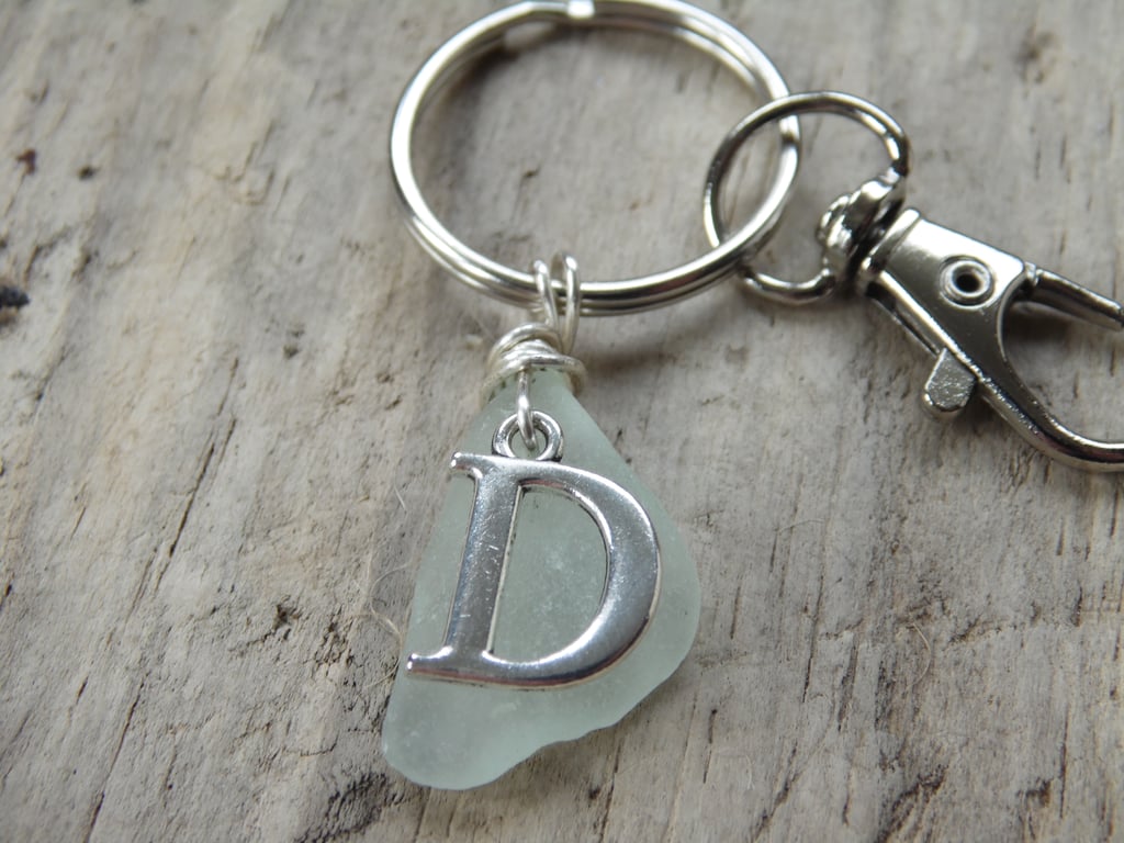 Initial 'D' Seafoam Cornish Sea Glass Keyring Bag Charm K647