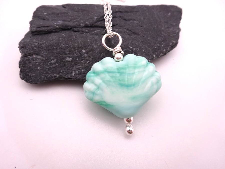 lampwork glass green sea shell pendant necklace