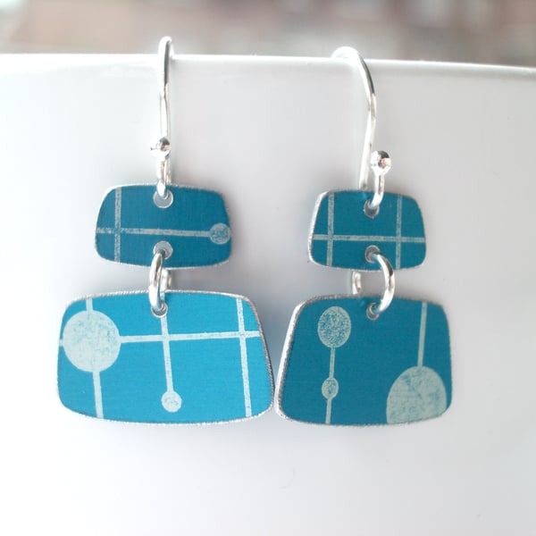 Mid century style rectangle earrings in teal