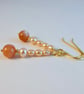 Freshwater Pearl Earrings With Sunstone - Handmade In Devon - Image 2