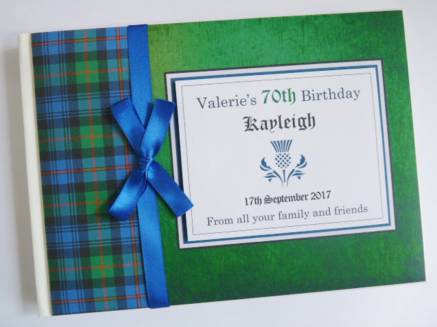 Scottish blue and green tartan wedding guest book, gift