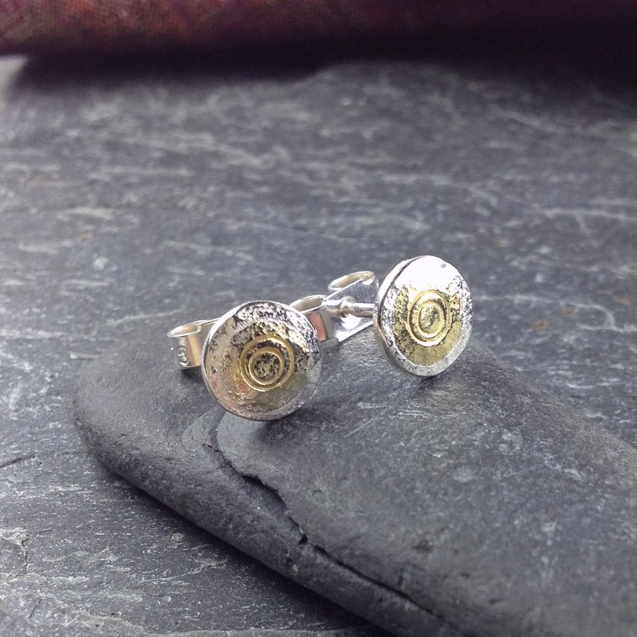 small silver and gold round Boss stud earrings
