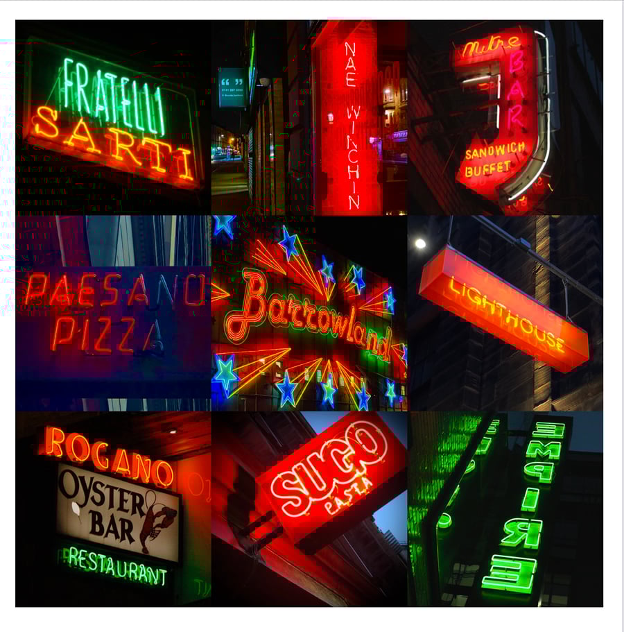‘Glasgow Neon’ signed square mounted collage print 30 x 30cm FREE DELIVERY