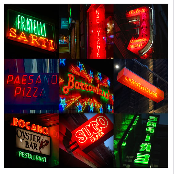 ‘Glasgow Neon’ signed square mounted collage print 30 x 30cm FREE DE