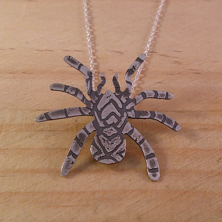 Sterling Silver Etched Spider Necklace (SKU060525)