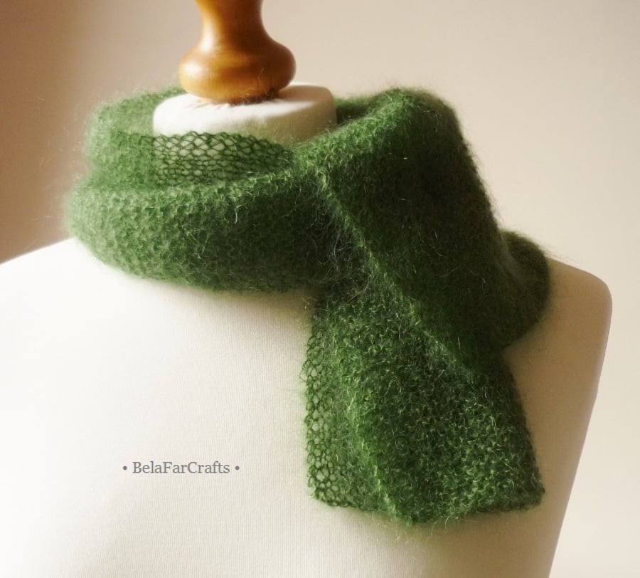 Fern green neck scarf - V-neck filler - Autumn accessory - Gift for her