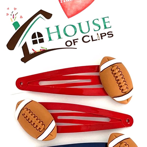 American Football Hair Clips x2 - American Football Barrettes - USA Football Sna