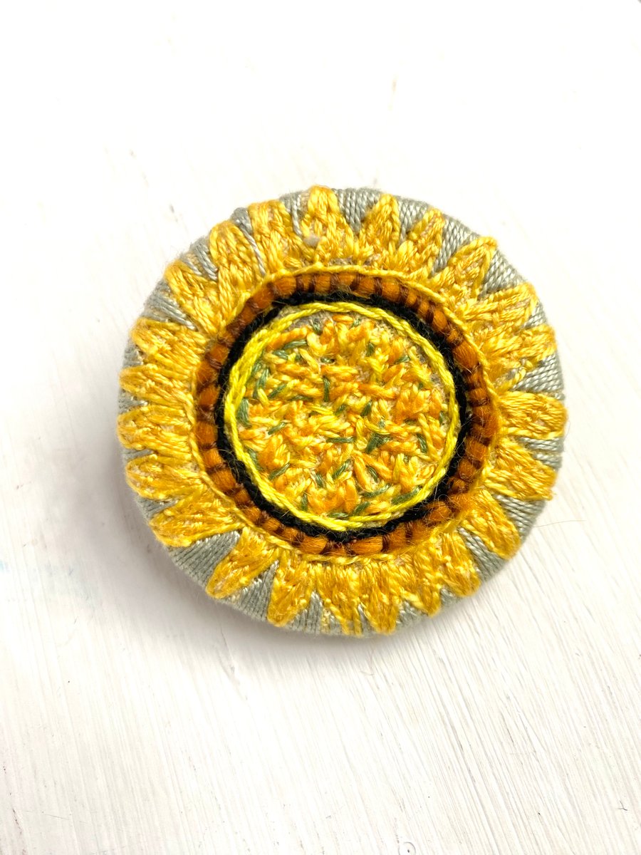 Sunflower Inspired- Hand embroidered brooch pin