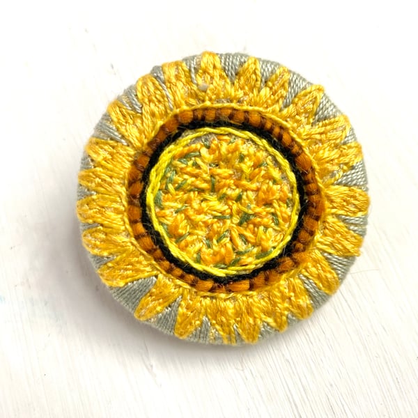 Sunflower Inspired- Hand embroidered brooch pin