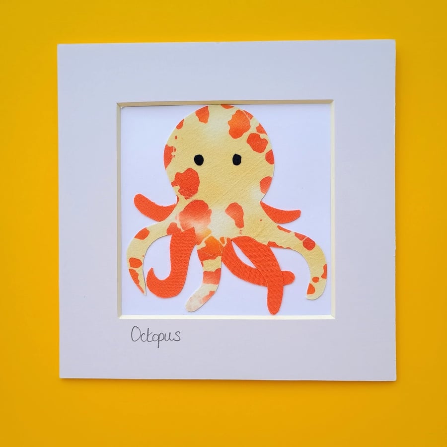 Orange and white batik 'Octopus' fabric picture - 6x6'' inc mount
